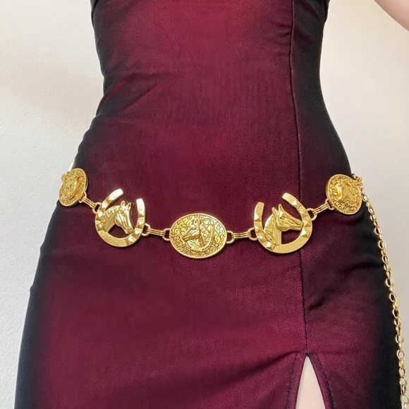 Accessories - Gold Buckle Cowboy Horse Western Rodeo Horseshoes Bohemian Animal Belt
